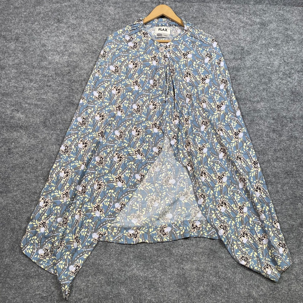 FLAX Womens Blue Botanical Floral‎ Rayon Button Neck Cape Wrap Poncho Small
